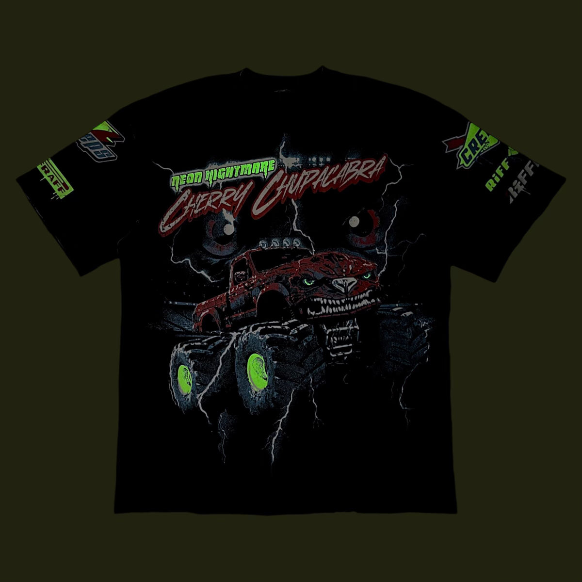 RiFF RAFF x CREEPS ©️ Cherry Chupacabra Neon Nightmare Monster Truck Shirt 🧪GLOW iN THE DARK🧪